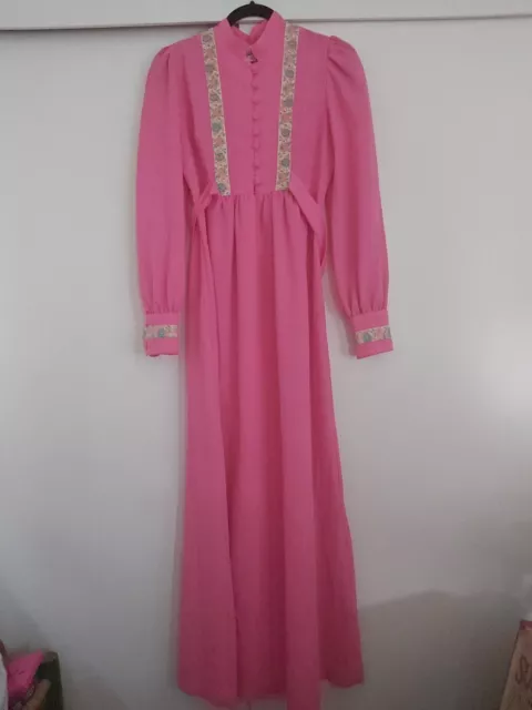 True Vintage 60s mod retro Pink Prairie Maxi dress sz. 8