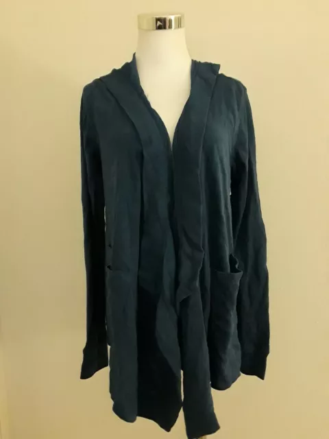 American Living Women's Long Sleeve Draped Hooded Cardigan Blue M