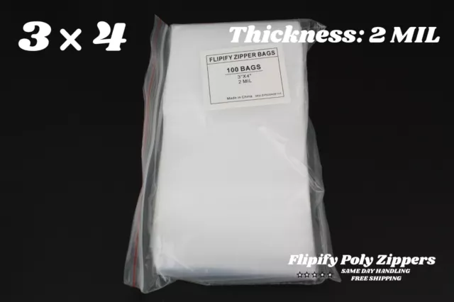 3x4 Clear 2 Mil Zip Bag Poly Reclosable Mini Small Plastic Bags Baggies