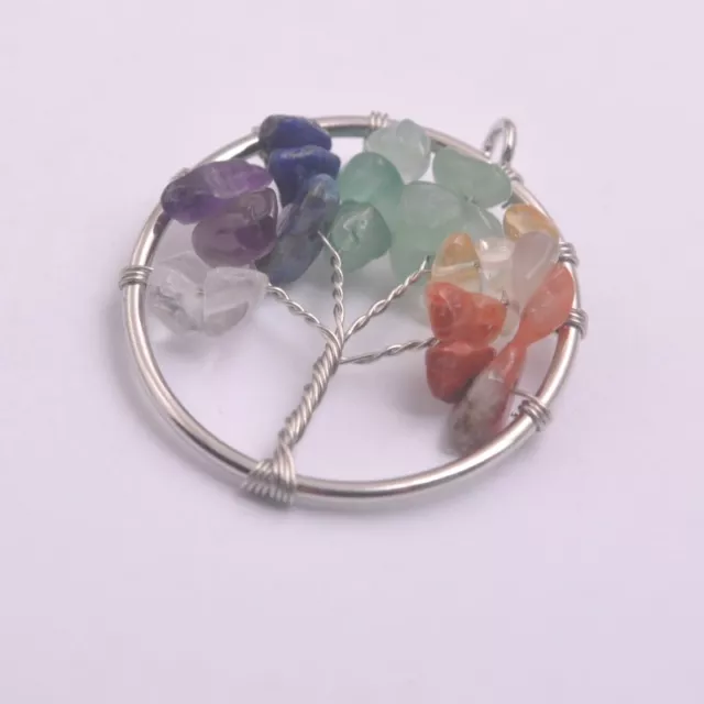 Natural Gemstone Reiki Chakra Chip Beads Tree of Life Healing Pendants Charms