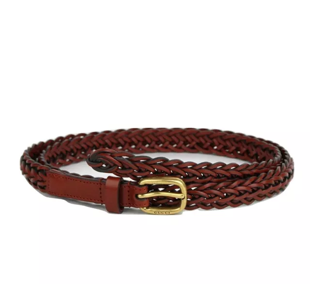 Gucci Women's Braided Red Leather Skinny Belt (90 / 36) Authentic