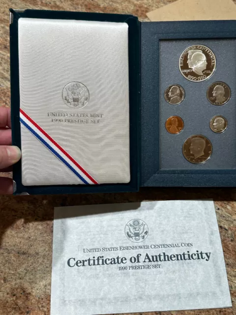 1990 US Prestige Proof Set-Eisenhower Centennial 90% silver  6-Coin w/ Box & COA