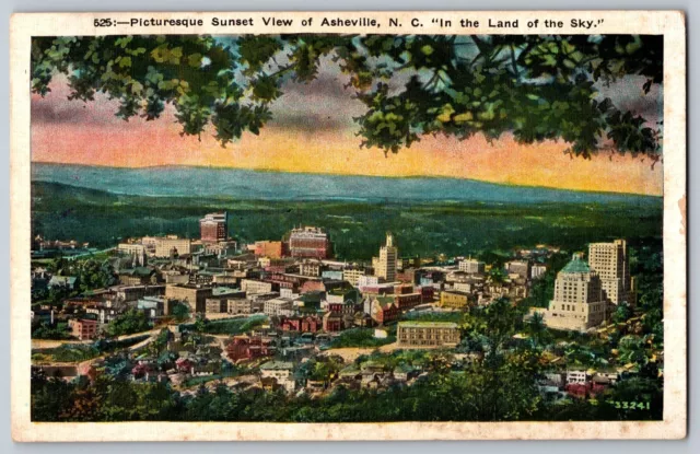 Picturesque Sunset View of Asheville North Carolina NC Land of the Sky Postcard