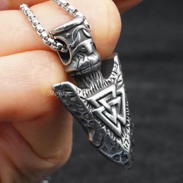 Stainless Steel Mens Norse Viking Arrowhead Valknut Pendant Necklace Men Gift