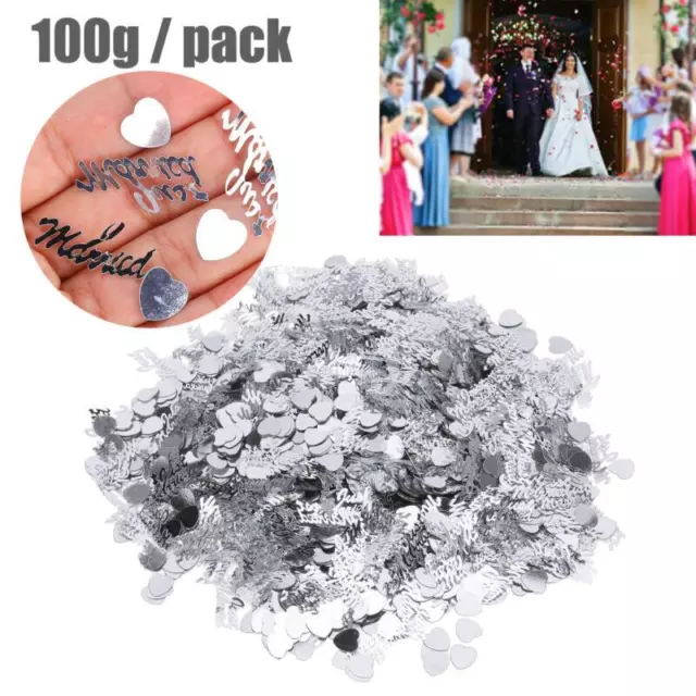 100g Heart Shape Just Married Confetti Sprinkles Silver PVC Table Decor