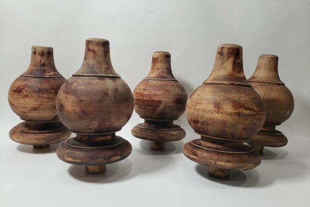 Antique Wood turned newel Post Cap finial, architectural salvage ~SET available
