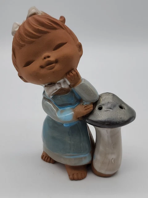UCTCU Pottery Japan Red Clay Figurine Little Girl with Mushroom Shaker Redware