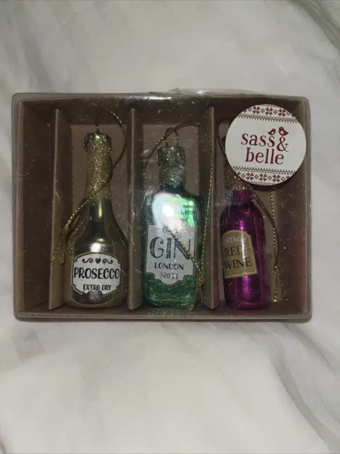 Sass & Belle Novelty Glass Alcohol Bottle Themed Christmas Tree Decorations