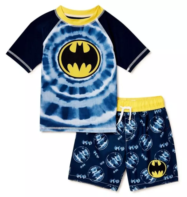 Batman Swimsuit Swim Trunks Rash Guard Shirt Set 3T 4T Toddler Boys 3 4 DC Comic