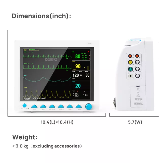CONTEC 12.1" Portable Vital Signs Patient Monitor Sidestream ETCO2 Printer FDACE 2