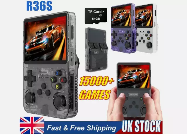 R36S Retro Handheld Game Console Black 64GB 15000+ Games - UK STOCK ✅