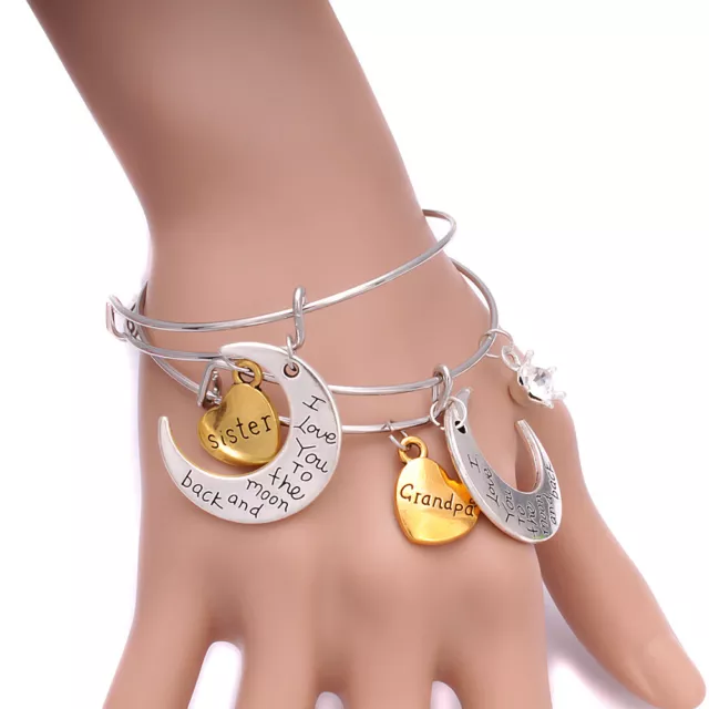 Women I Love You To The Moon & Back Crystal Family Bracelet For Women Girl Gift 3