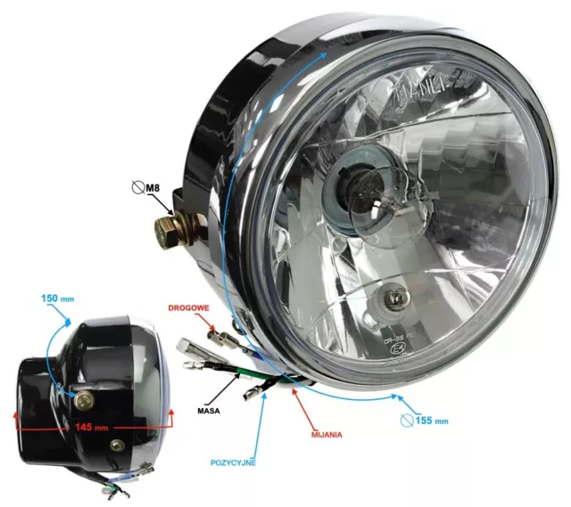 Klarglas Scheinwerfer mit E-Nr. 12 Volt headlight Skyteam PBR Honda CB CY u.a.