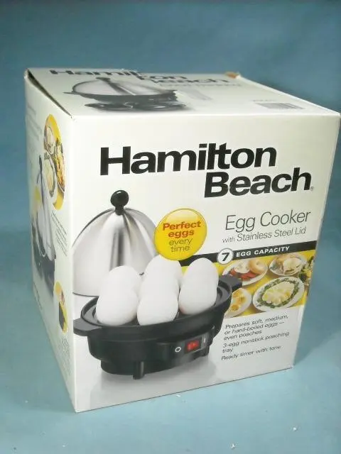 Egg Cooker with Built-In Timer, Poaching Tray, Stainless Steel Lid - 25503