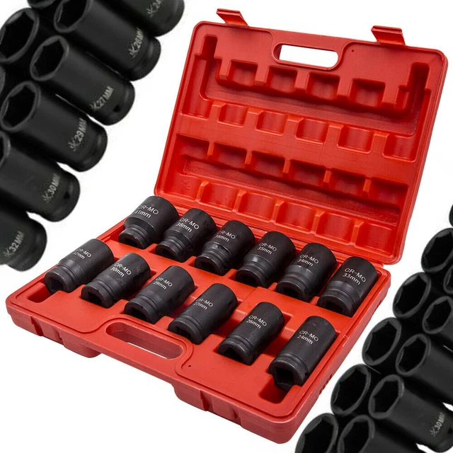 3/4" Drive 12pc Impact Sockets Deep Dr. 6 Point Hex 24mm - 41mm Cr-mo Air Impact