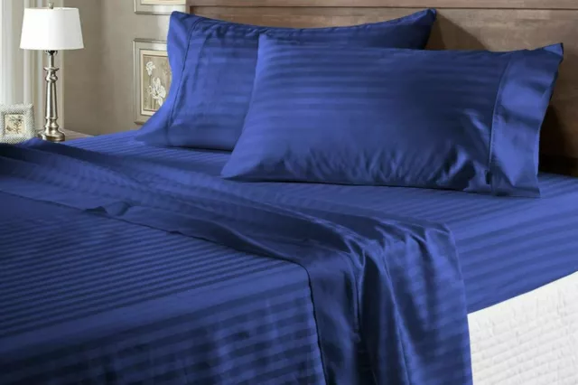 Bedding Set 1000 TC/1200 TC Egyptian Cotton Choose Item UK Size Royal Blue Strip