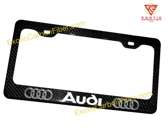 Audi Weiß Text und Weiß Ringe Carbon Faser Kennzeichen Rahmen 2x2 Glänzend