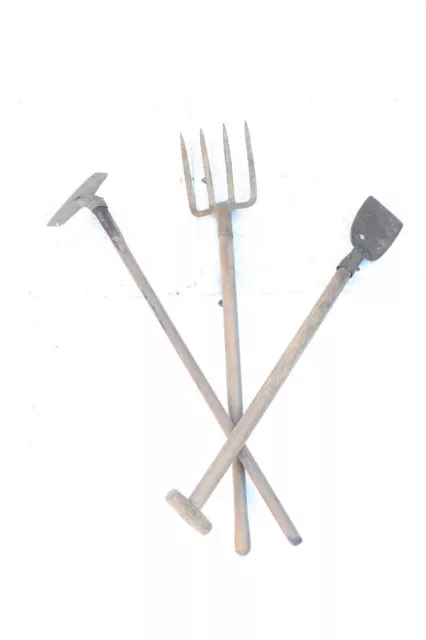 Decor Set Old Devices Tool Builder Vintage Rake Hoe Pick Manure Fork