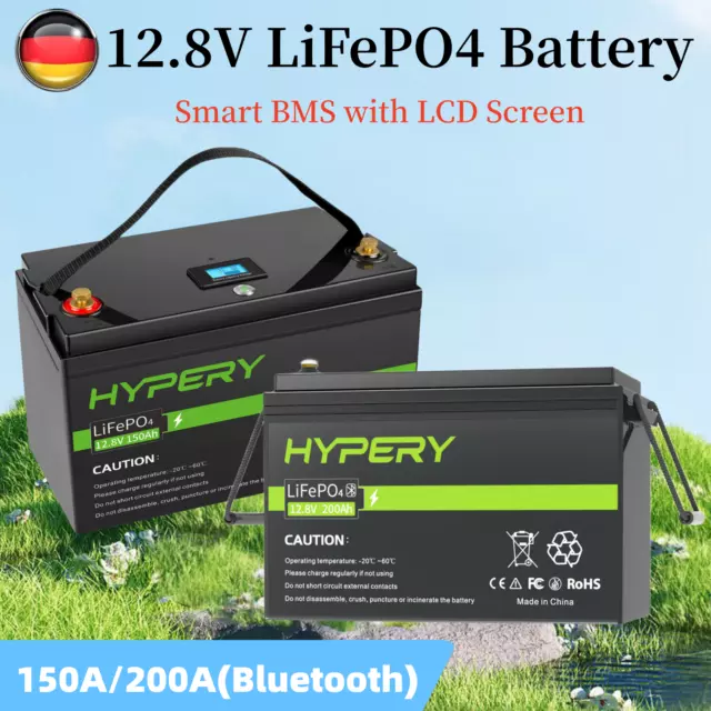 12V 200Ah 150Ah LiFePO4 Lithium Solarbatterie LCD Akku/14.6V Ladegerät Off-grid
