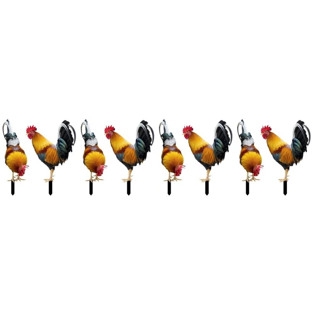 8 PCs outdoor chicken figurines Simulation Rooster Stakes Home Decor Rustikale A