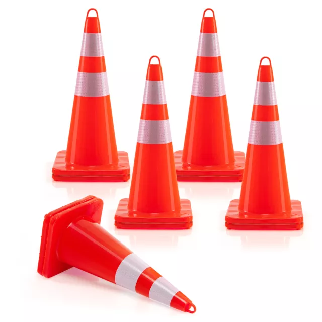 10/12 Pack Traffic Safety Cones PVC Orange Cones W/ Reflective Collar & Handle