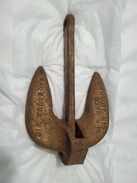 ANCHOR N15 Roloff Mfg Corp. Cast Iron Marine Boat Anchor Kaukauna, Wis. Vtg 14.8