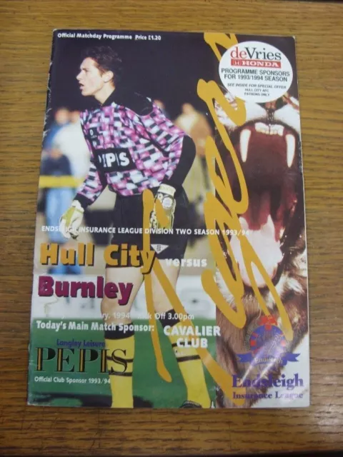 03/01/1994 Hull City v Burnley  (Creased). UK ORDERS ALL INCLUDE FREE ROYAL MAIL