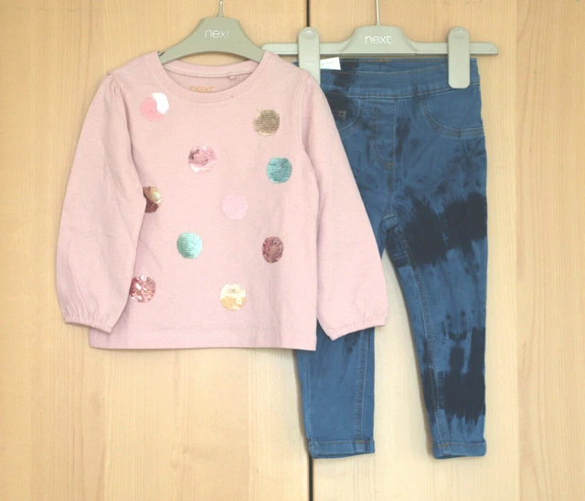 Next Baby Girls Pink Sequin Top & Blue Two Tone Jeggings Age 12-18 Months BNWT