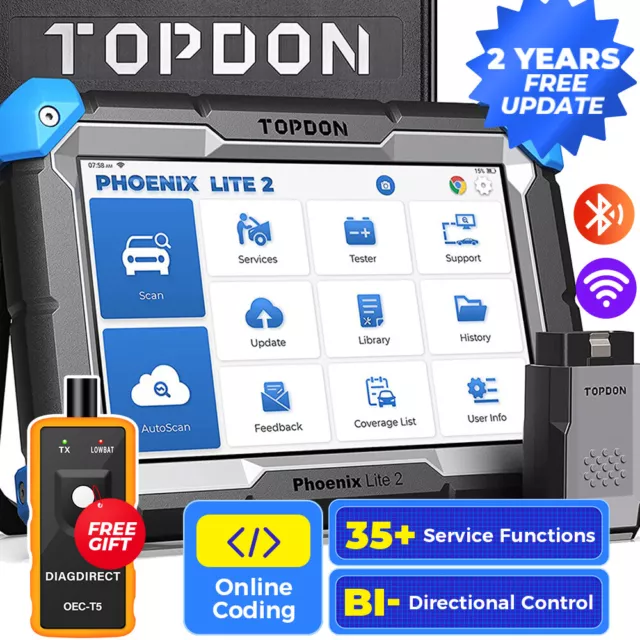 TOPDON Phoenix Lite 2 All System BT Diagnostic Tool Key Coding OBD2 Scanner