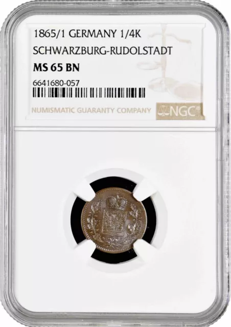 Schwarzburg-Rudolstadt 1/4 kreuzer 1865/1, NGC MS65 BN, "F. Günther (1807-1867)"