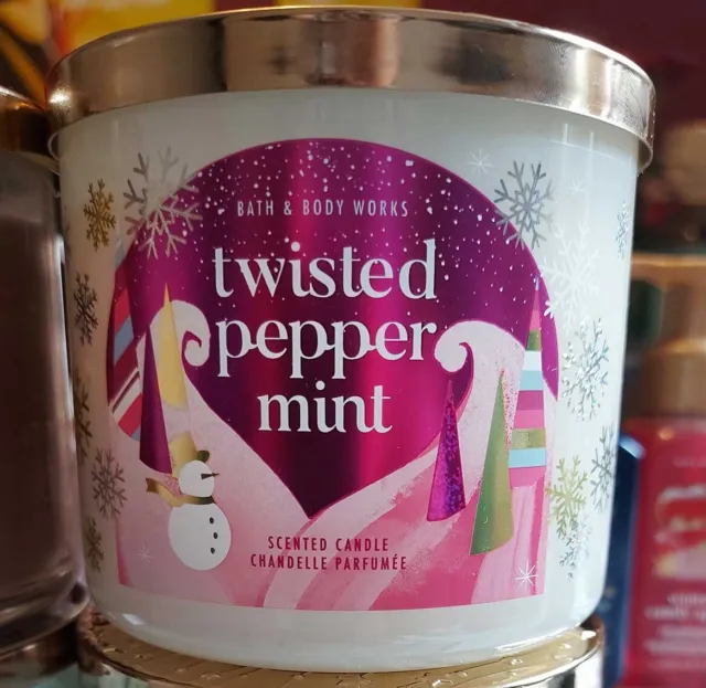 BATH & BODY WORKS Scented Candle Twisted Peppermint Christmas 3 wicks 14.5oz Jar