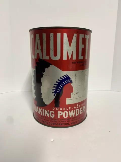 Vintage Calumet 5 LB Pound Double Acting Baking Powder Tin Can w/ Embossed Lid