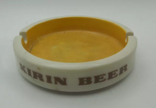 Vintage Kirin Beer Ceramic Advertising Ashtray Yellow White Sakura Made in Japan