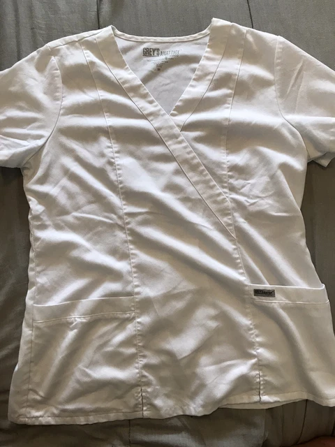 grays anatomy white medium scrub top professional wear by barco Womens