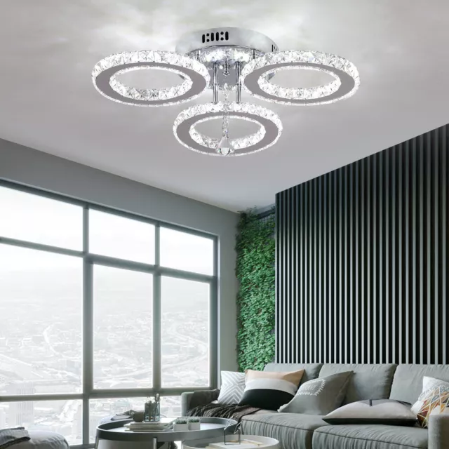 3 Rings Crystal Chandelier Modern LED Ceiling Light Stainless Steel Chrome Lamp