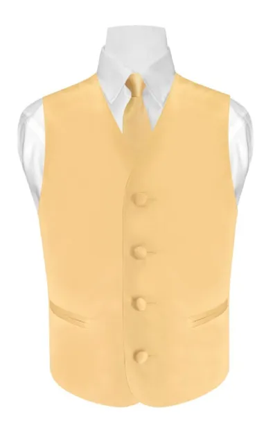 BOY'S Dress Vest & NeckTie Solid GOLD Color Neck Tie Set for Suit or Tuxedo