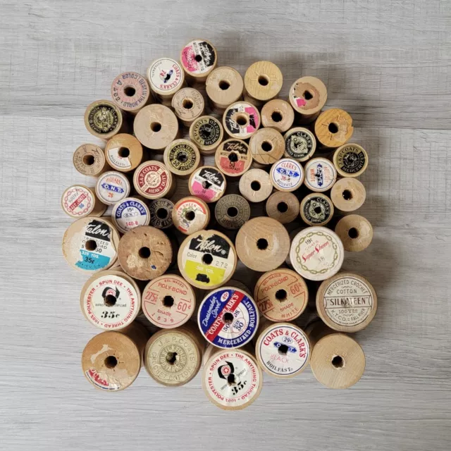 Mixed Lot of 50 Vintage Empty Wooden Thread Spools Coats & Clark's Talon Belding