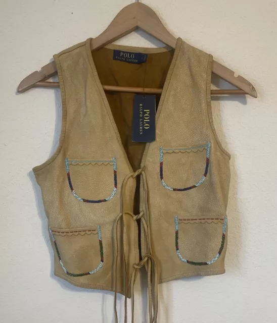 POLO RALPH LAUREN Women’s Native Vintage Beaded Deerskin Vest Size 2 ...