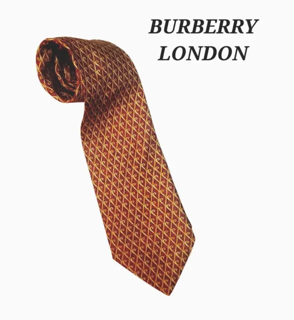 BURBERRY LONDON Silk Necktie Geometric Yellow, Red,  Burgandy Luxury
