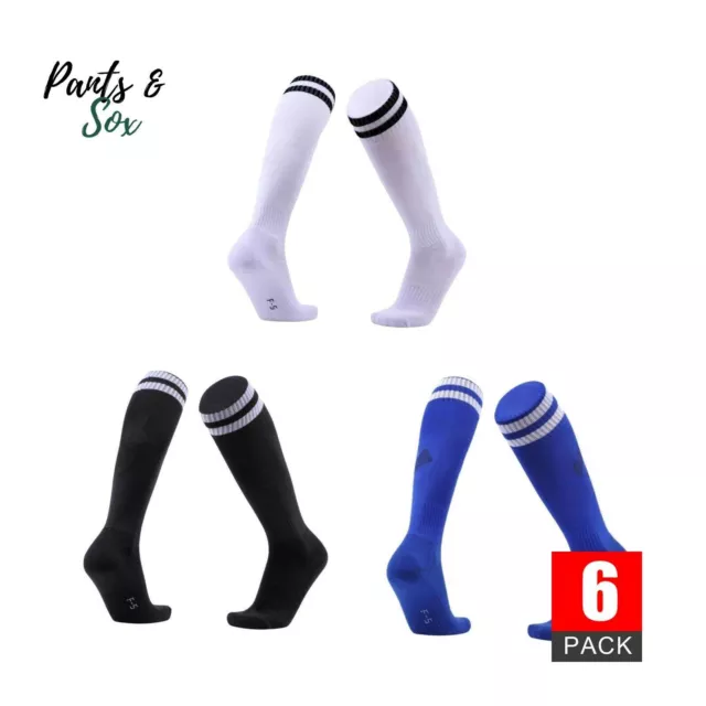 6 X Mens Kids White Stripes Breathable School Football Sports High Knee Socks