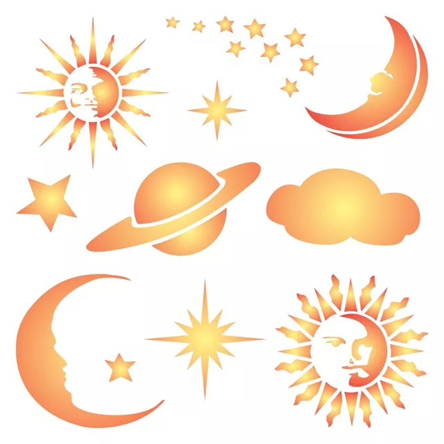 Celestial Stencil Reusable Suns Stars Moon Planet Cloud Wall Furniture Template