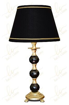lampada da tavolo comodino classica in cristallo e ottone con paralume plissé'
