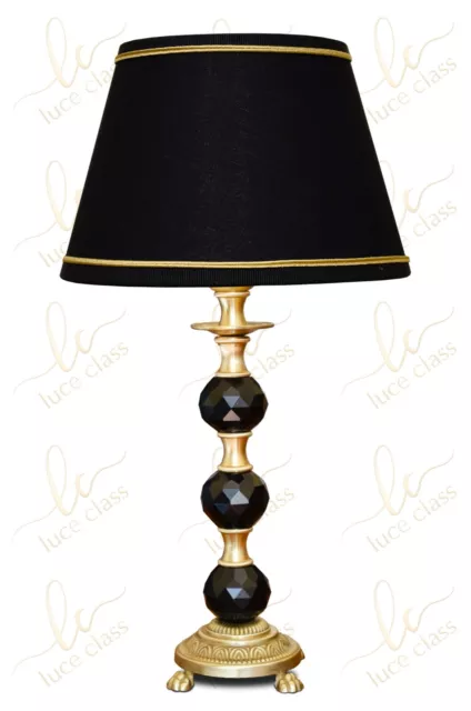 lampada da tavolo comodino classica in cristallo e ottone con paralume plissé'