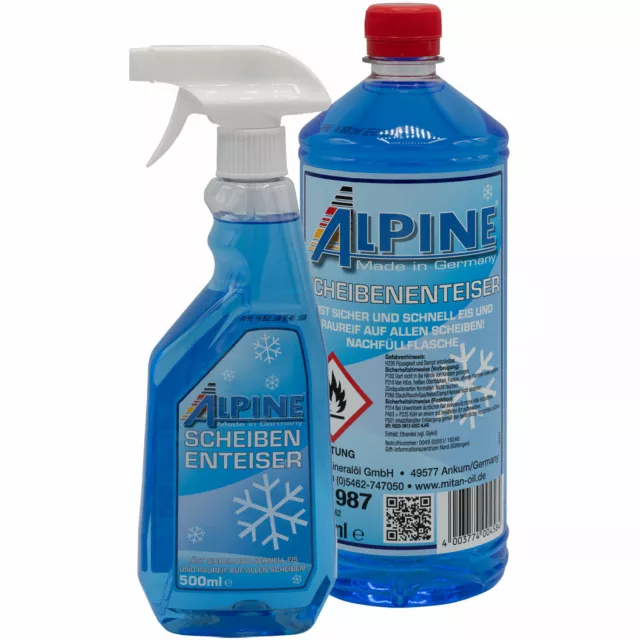 ALPINE Scheibenenteiser Scheiben Enteiser Enteiserspray Sprühenteiser 500ml + 1l