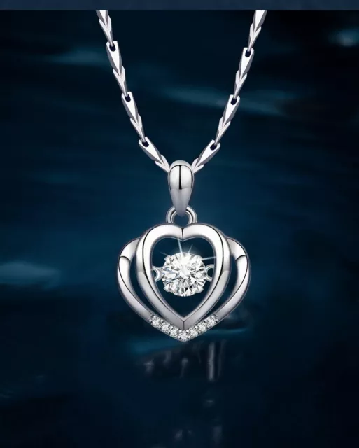 Double Heart Pendant 925 Sterling silver Necklace Chain jewellery Women Gifts UK