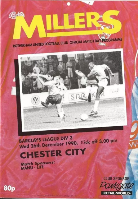 Football Programme>ROTHERHAM UNITED v CHESTER CITY Dec 1990