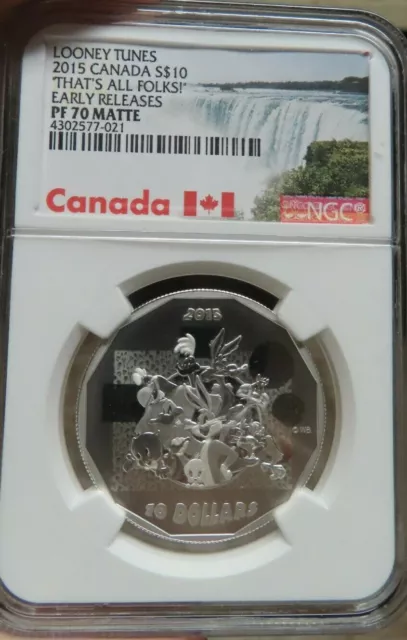 2015 Looney Tunes That's All Folks! $10 Canada NGC PF70 MATTE Bugs Bunny etc