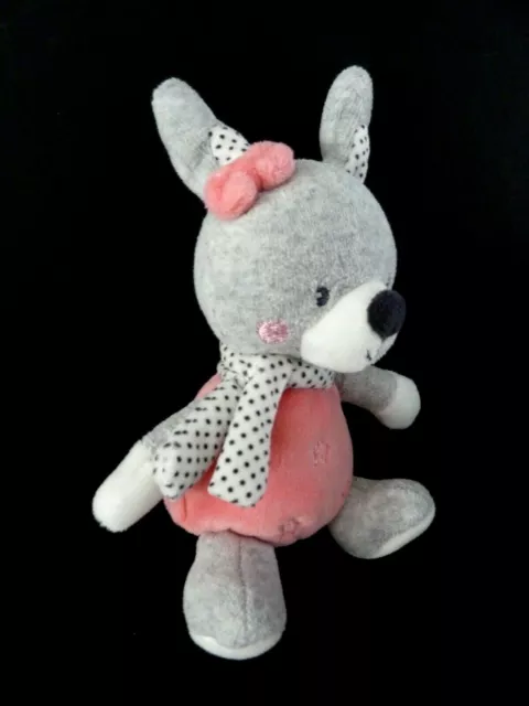 76. Doudou Peluche Tex Baby Lapin Rose Gris Blanc Echarpe Pois Noir Etoile Ttbe 2