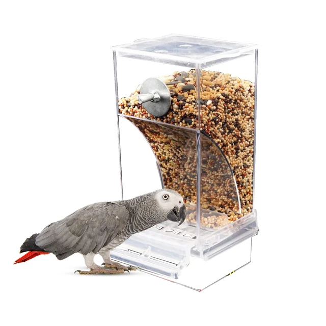 No Mess Bird Feeders Automatic Parrot Feeder Drinker Acrylic Seed Food Container