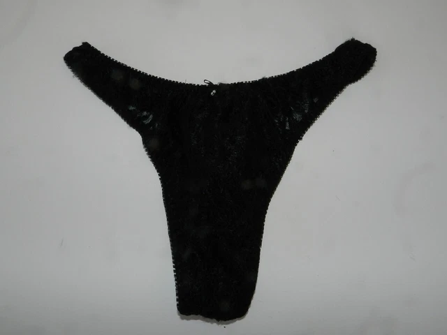 Silkscreen Thong panties VTG black silk size 6/M lace trimmed Womens